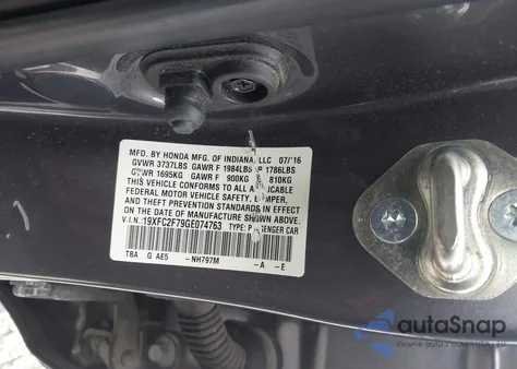 2016 Honda Civic Ex from USA, damaged, VIN 19XFC2F79GE074763